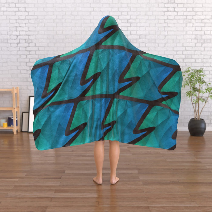 Hooded Blanket - Abstract Waves Blue/Green - printonitshop